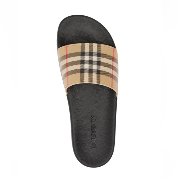 Burberry Beige and Black Check Slides - Picture 6 of 14